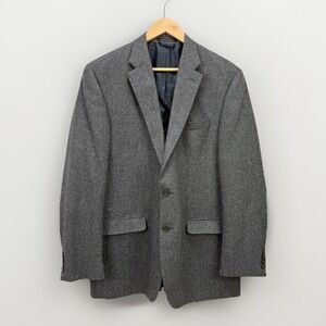 Ralph Lauren LRL Mens 42L Wool Cashmere Herringbone Blazer Jacket Gray Classic